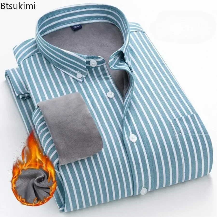 2025 New 100% Cotton Warm Shirts Men Oxford Simple Shirts Daily Casual Business Wear Tops Long Sleeve Fleece Solid Shirt for Men