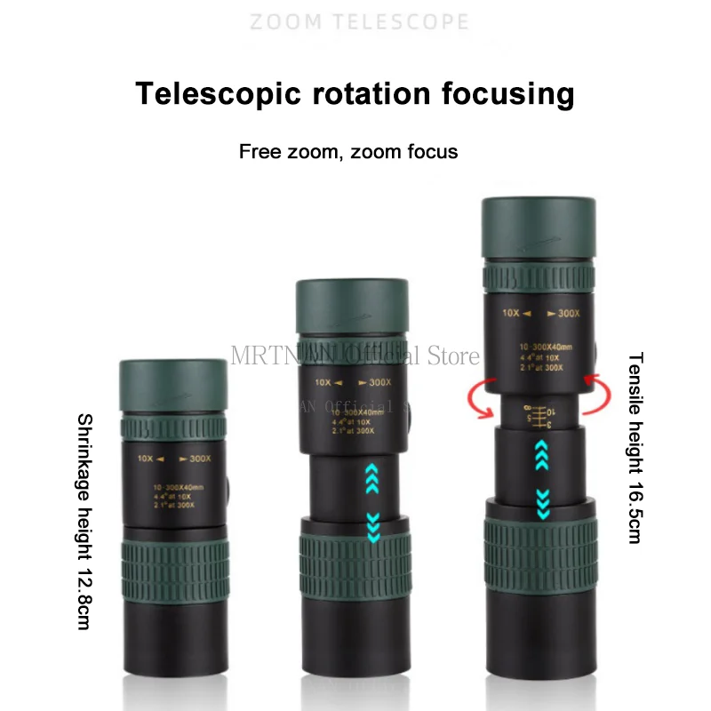 Metal 10-300x40 Zoom HD Telescope Portable Strong Binoculars Long Range Professional Monocular BAK4-Prisms For Hunting Camping