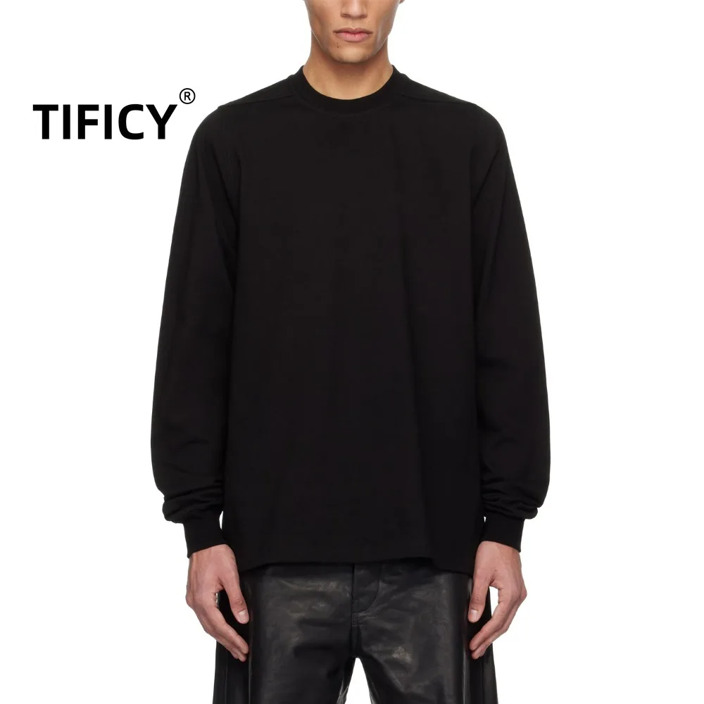 

High Street Tees RO Style T-shirt Men's Dark Basic Solid Color Long Sleeved Designer Plain Base Casual Simple T-Shirt Tops