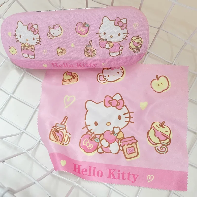 

2pcs/set Cute Hello Kitty Glasses Cleanse Set Anime Sanrio Glasses Case Glasses Cloth for Girls Kawaii Accessories Birthday Gift