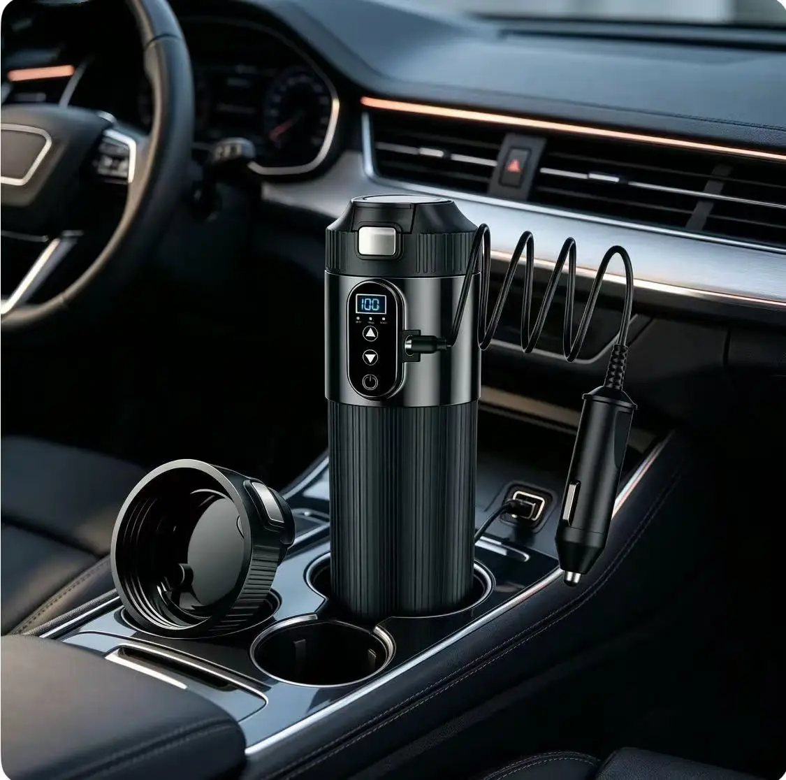 Car Electric Kettle Smart Control Heating Cup Digital Display Portable Car Boiling Water Mug for Travel Vehicle Drink Heating