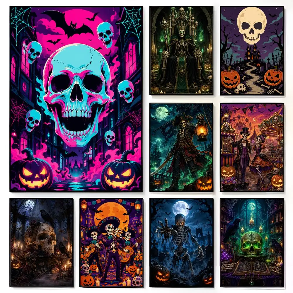 Póster de Esqueleto de Halloween, Mural de Película Americana, Decoración de Pared para Habitación Infantil