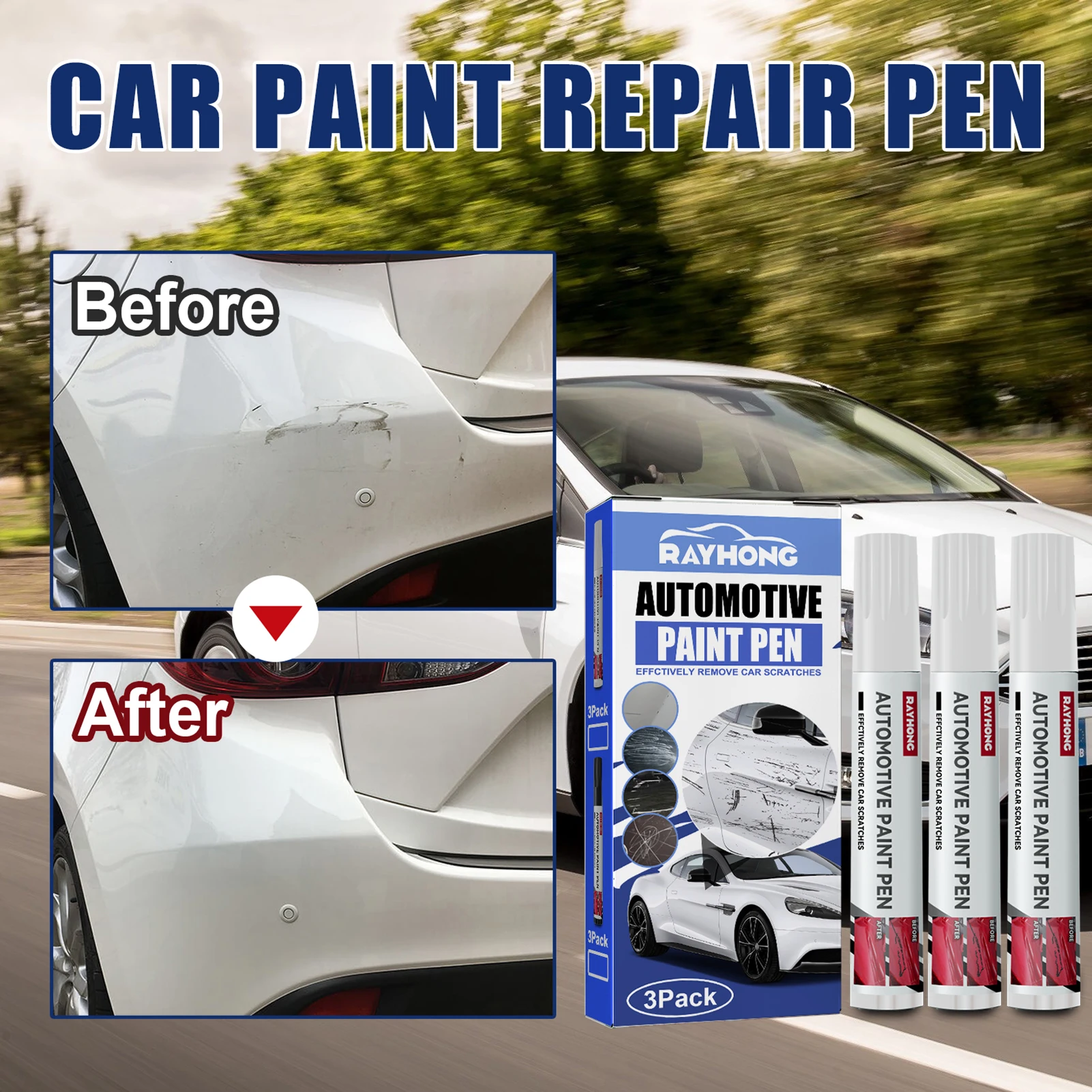 3 Pieces Paint Pen Paint For Cars Paint Scratch Repair Waterproof Auto Scratch Remover Pen Black/White