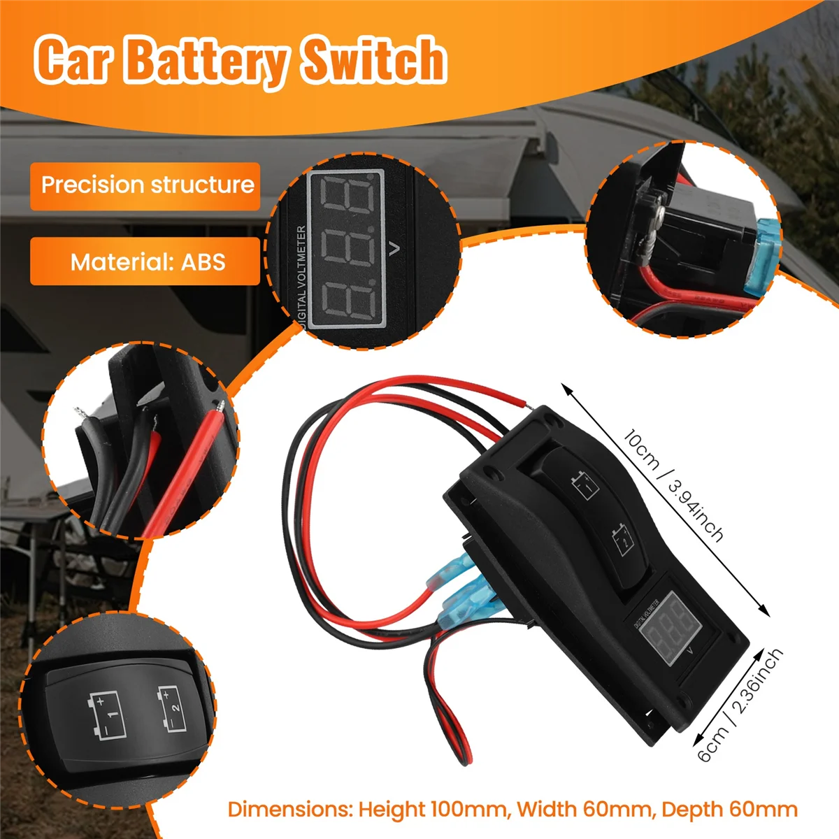 ABFK 12-24V LED Dual Battery Test Panel Rocker Switch Car Truck Marine Boat Voltmeter 4P ON-OFF-ON