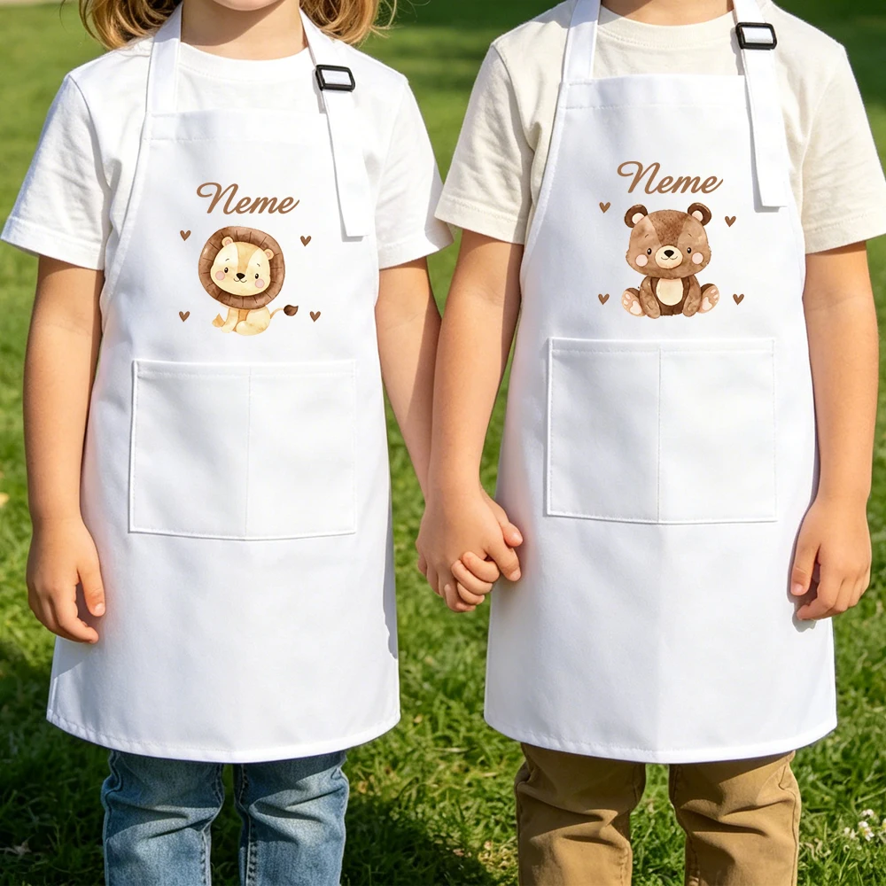 カスタマイズされた名前入りの小さなライオンと小さなクマのエプ - Kitchen Baking Cloth のレビューと価格