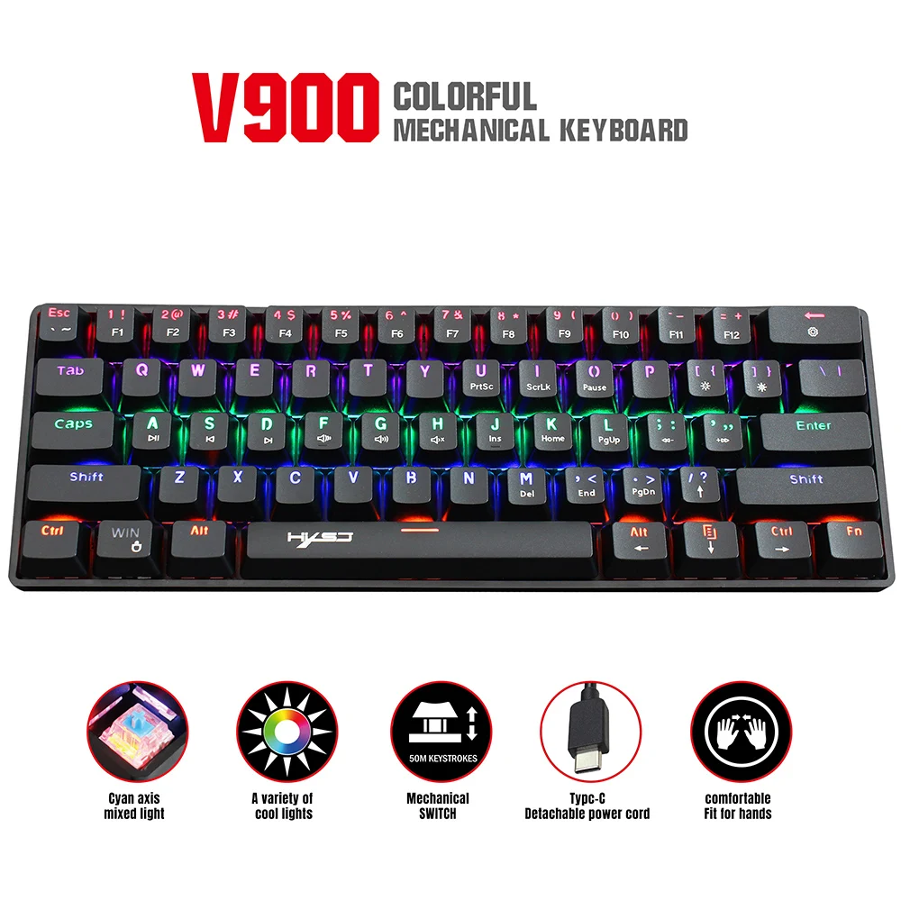 

Механическая игровая клавиатура, 61 клавиша, USB, проводная, с RGB-подсветкой, для настольного ноутбука, SK61, gk61