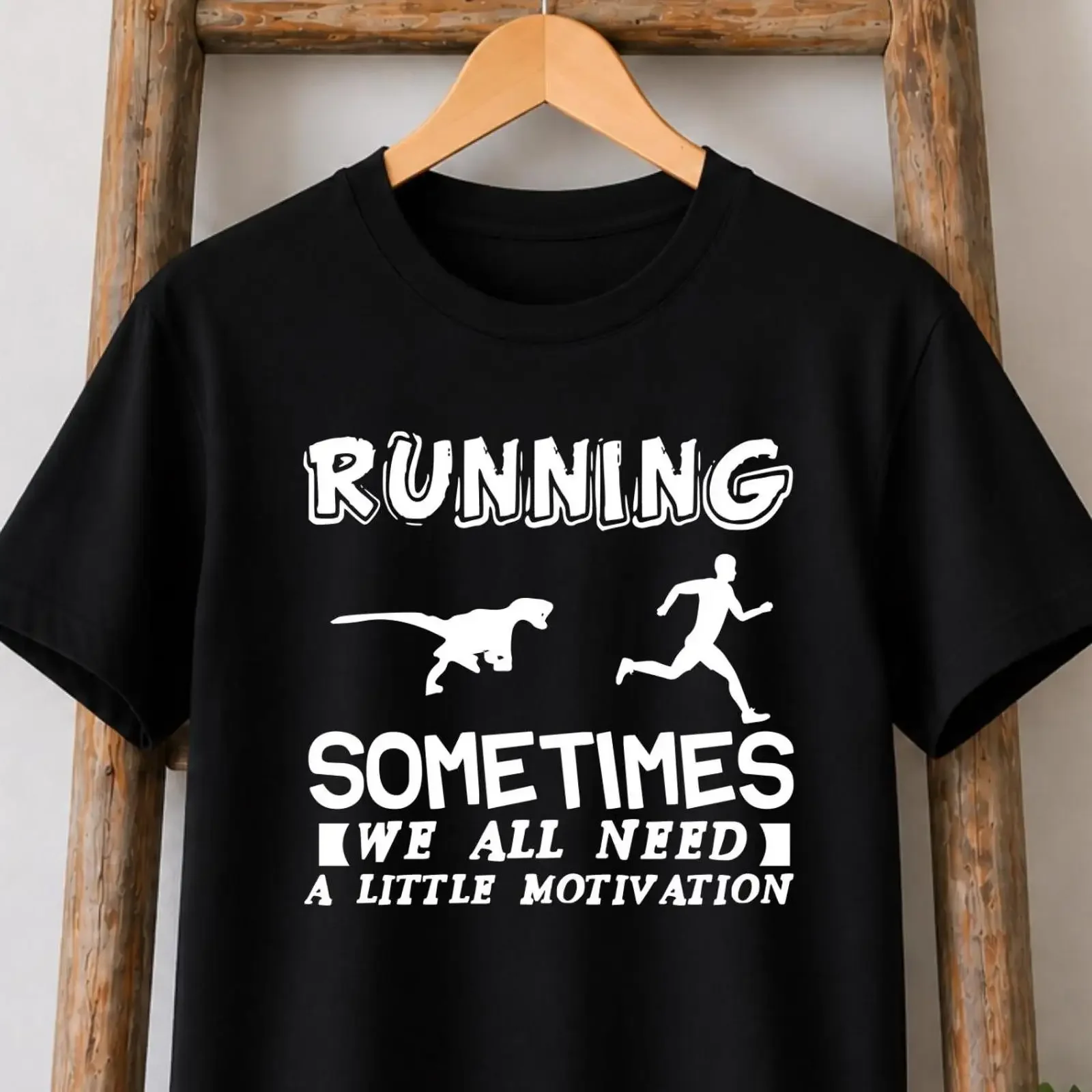 Funny Running T Shirt Dinosaur Chasing Motivation Runner  vintage Washed Unisex Breathable Stylish homme fashion
