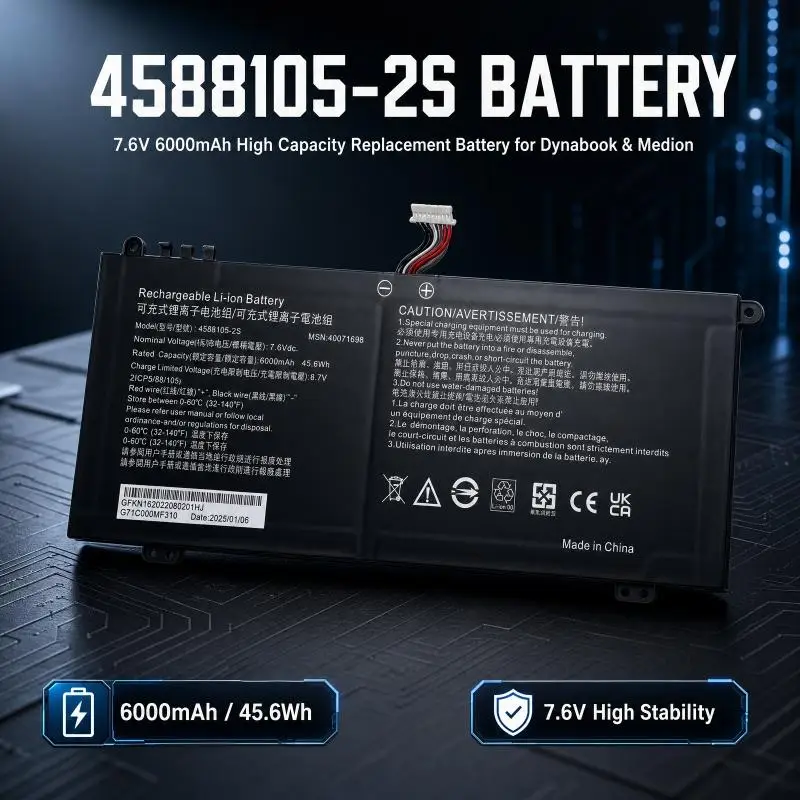 4588105-2S  Rechargeable Replacement Laptop Battery for Dynabook Satellite Pro C50-H-108 C50-H-103 C50D-B-115 Medion Akoya