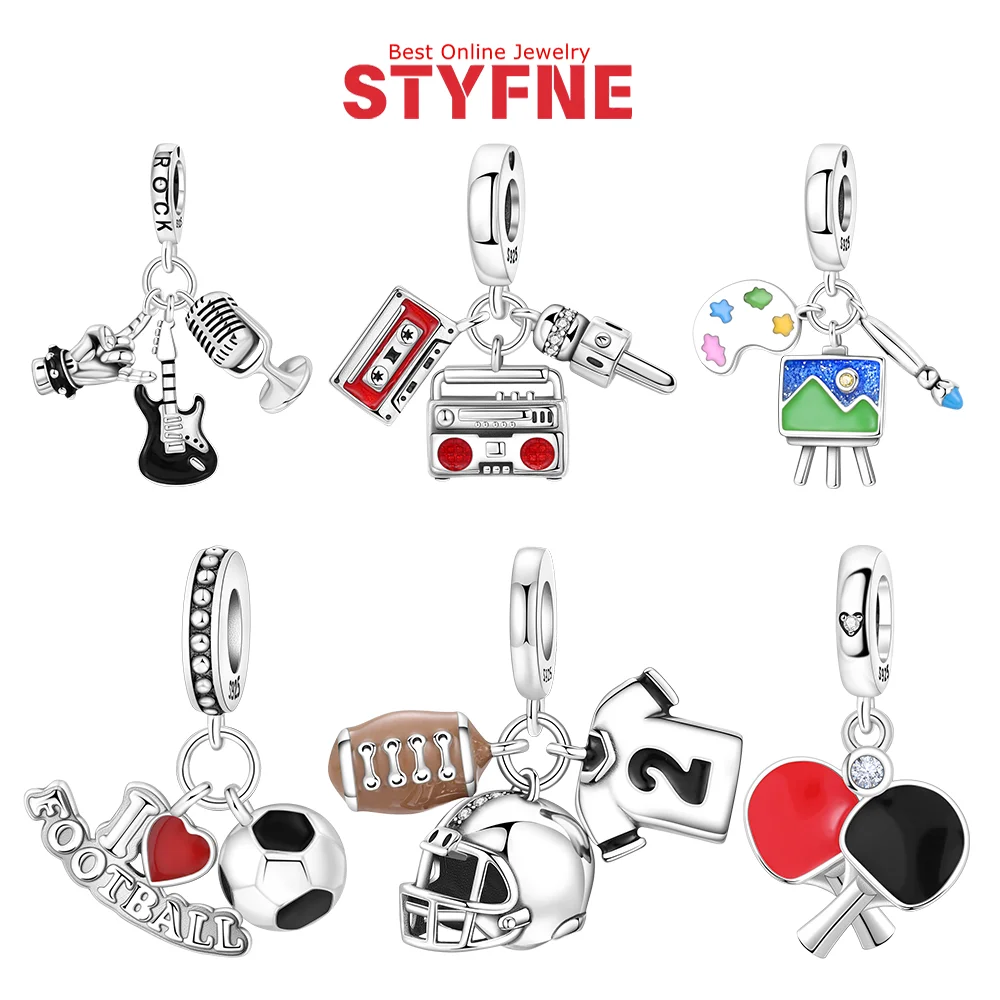 

Подвески из серебра 925 пробы, настольный теннис, футбол, регби, картина, музыкальные бусины, подвеска, подходит для оригинального браслета, модные ювелирные изделия, изготовление подарков своими руками