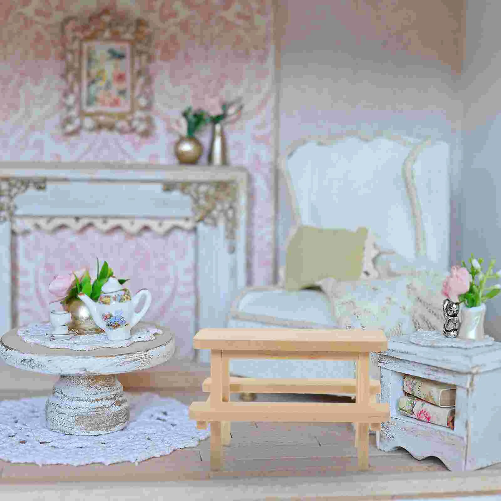 1 12 Table and Chairs Dollhouse Furniture Picnic Model Miniature Wood Dining Wooden