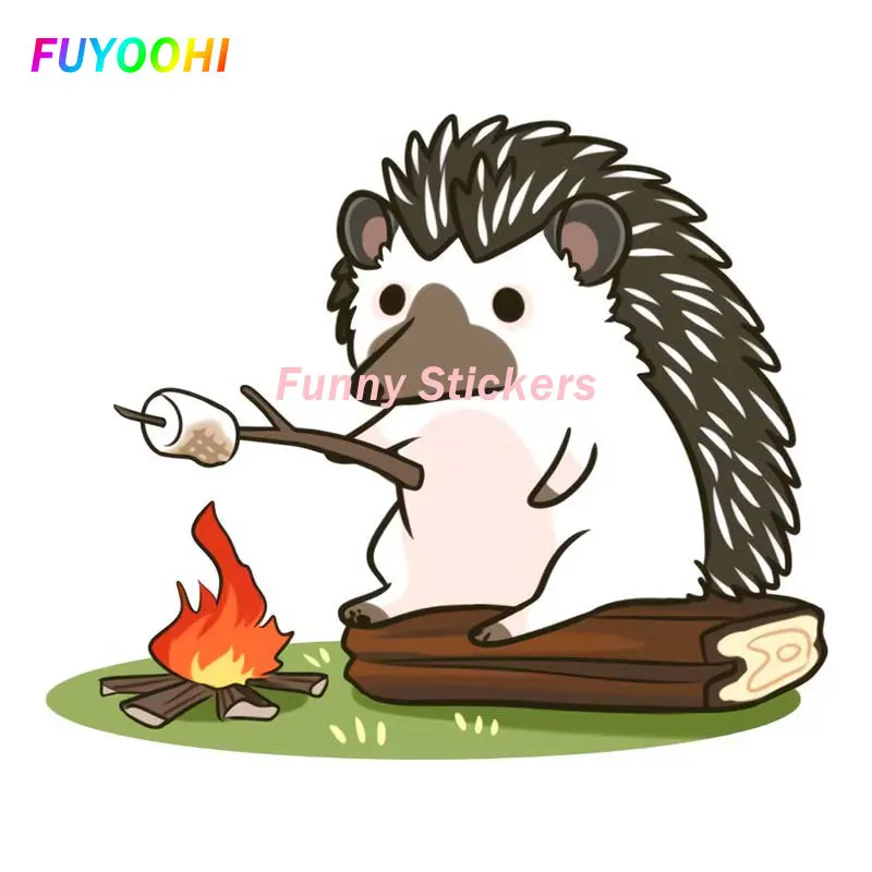 FUYOOHI Play Stickers Campfire Hedgehog Barbecue Car Sticker Vinyl Window Trunk Laptop Motorcycle Decal Cute Animal Stickers