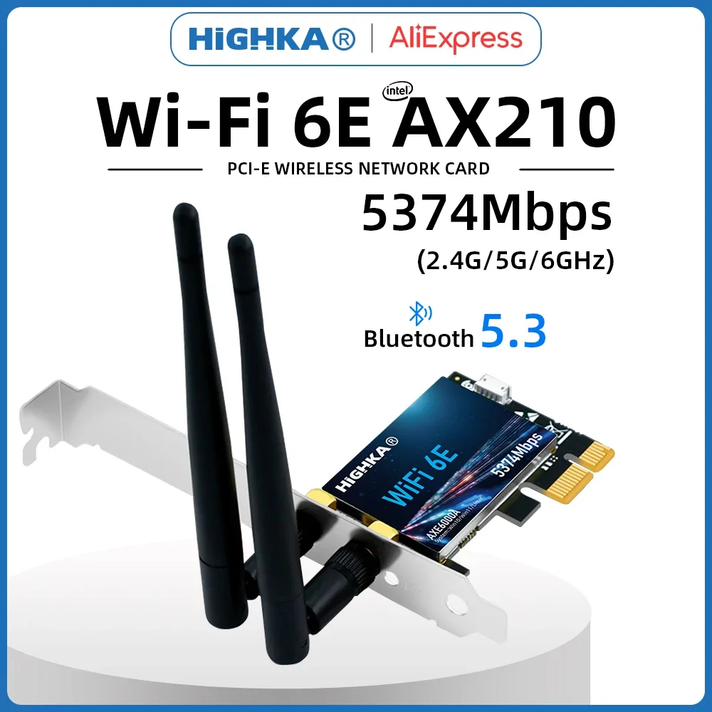 

Wi-Fi 6E AX210 PCIe Wifi Card 2.4G/5G/6GHz 5374Mbps PCI Express Wireless Network Cards Bluetooth 5.3 WiFi Adapter