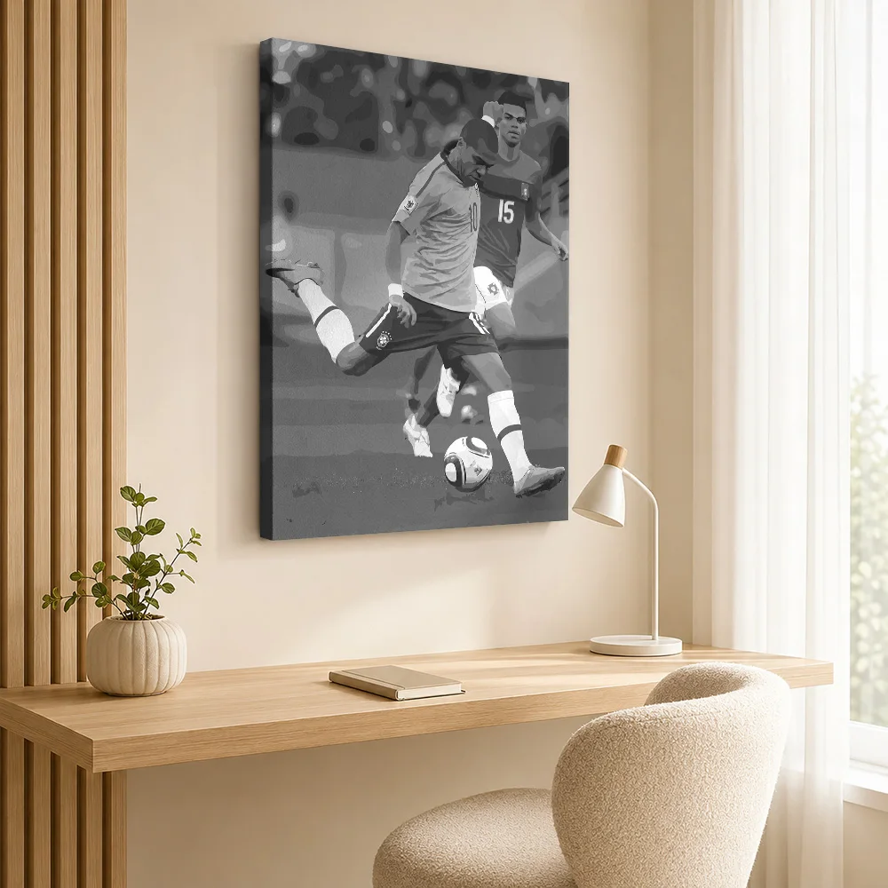 Soccer Player Kicking Ball Framed Canvas Poster Digital Style Wall Art With Personalized Photo For Home Gym Ideal Supporter Gift