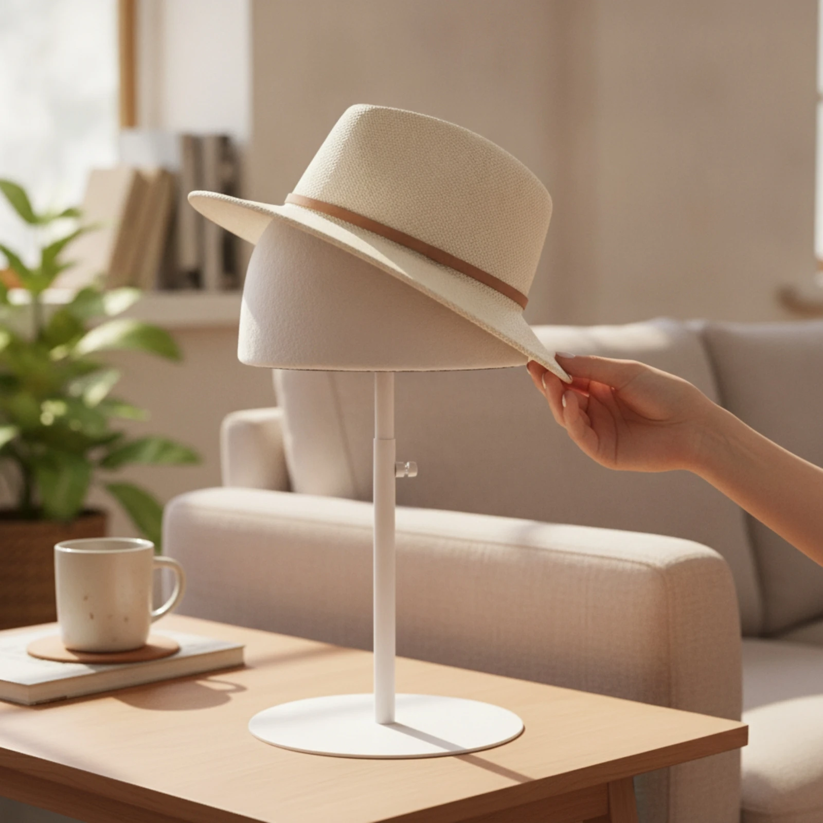 Hat Display Stand Tabletop Hat Display with Round Base Hairpiece Stand Stable Simple for Retailers, Boutique, Dressing Room