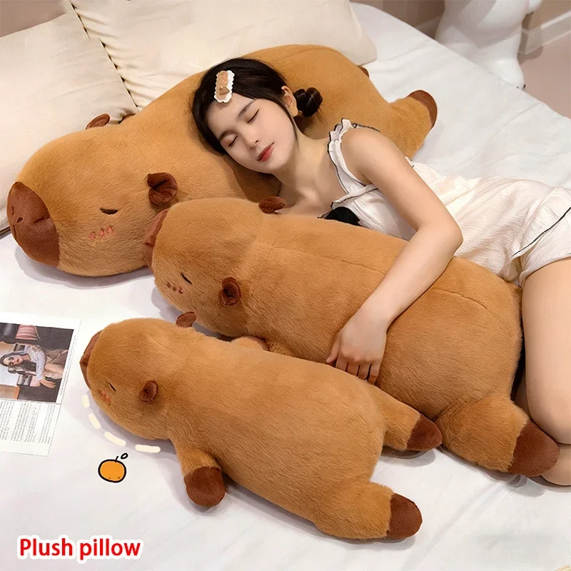 Kawaii Capybara Plush Toy Stuffed Capibara Fluffy Doll Long Sleep Soft Pillow Sofa Cushion Nap Sleeping Toys for School Xmas
