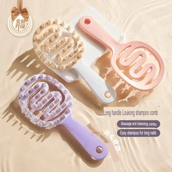 Peine de champú de mango largo para mujer, cepillo de silicona, dispositivo de limpieza y agarre, Aceite del cuero cabelludo, masaje antipicazón, cabello meridiano