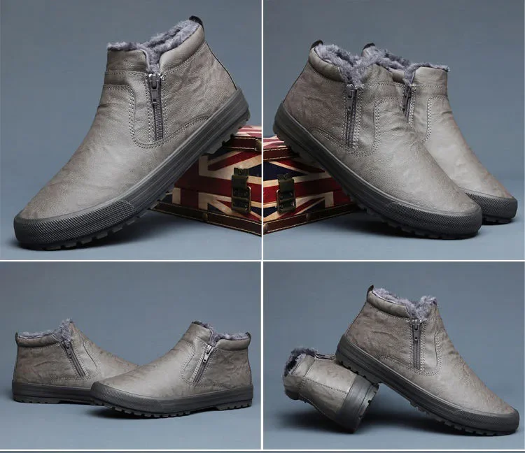 Winter New Men Leather Boots shoes for men Warm Plush Inside High Tops Leather Casual Shoes man Platform Boots