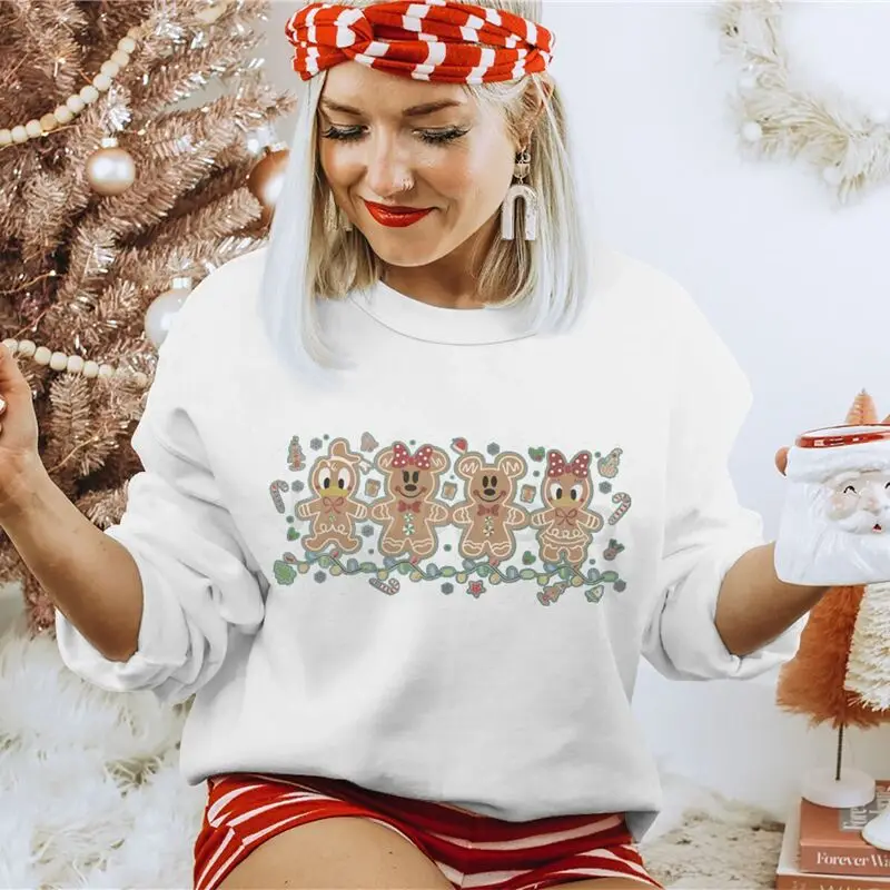 أزياء ميكي دونالد داك متعة الزنجبيل بلوزات الكلاسيكية أنيمي عيد الميلاد المرأة Crewneck البلوز خمر عيد الميلاد البلوز