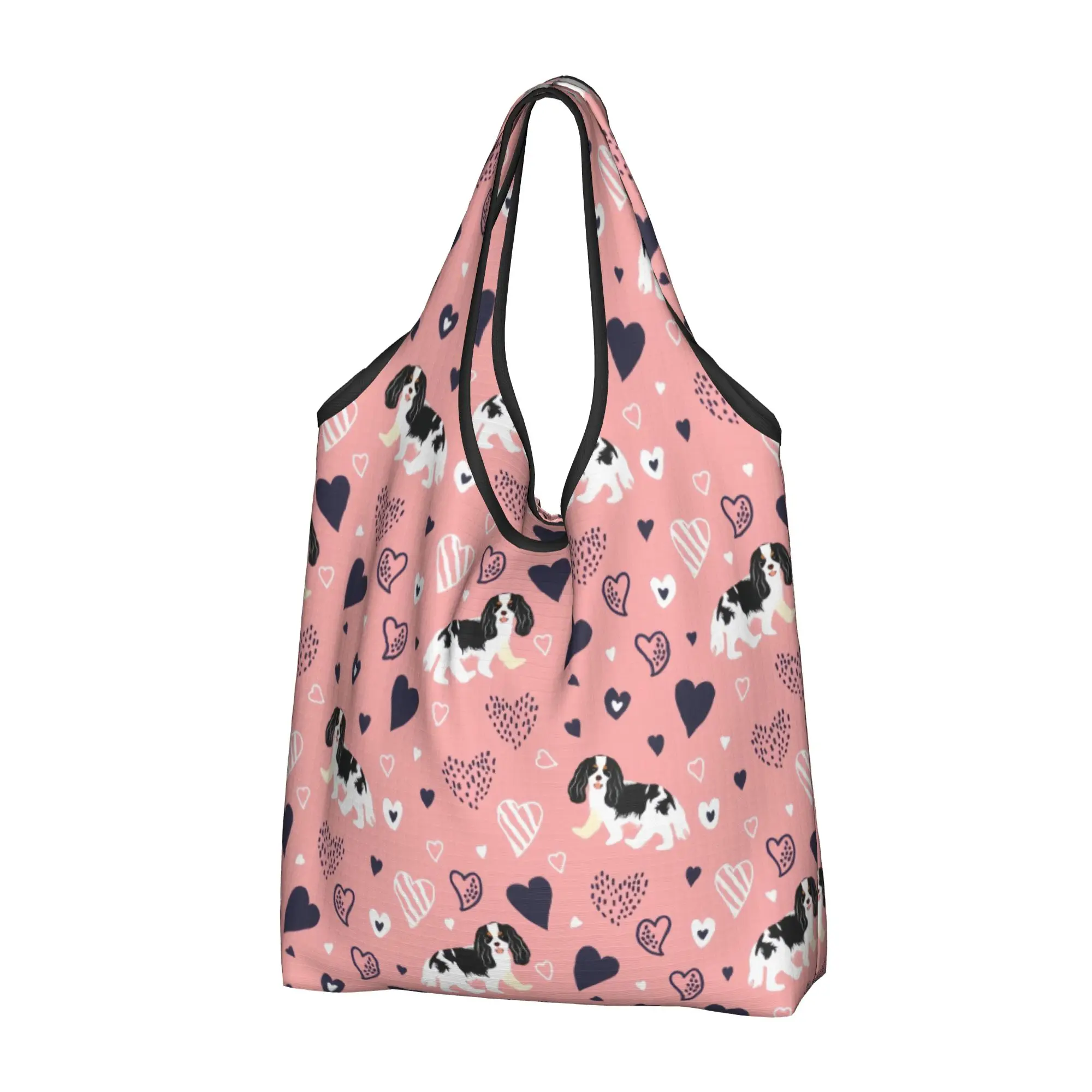 Cavalier King Charles Spaniel  Grocery Tote Shopping Bags Women Cute Cartoon Dog  Shopper Shoulder Bags Large Capacity Handbags