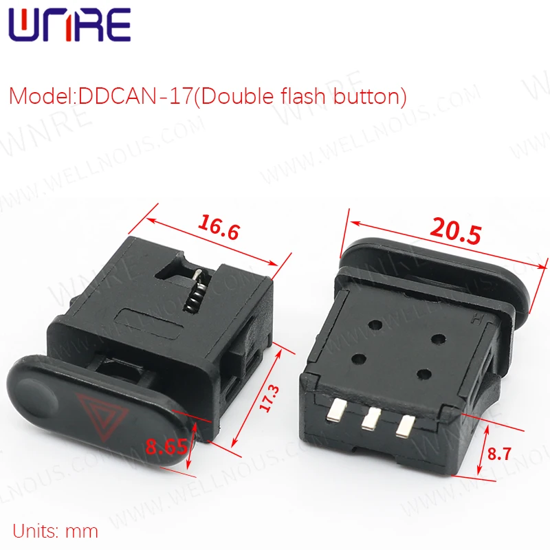 DDCAN-17 Hazard Alarm Double Flashing 3Pin Self-locking Button Power Switch Electric Vehicle Switch Accessories Button 10Pcs