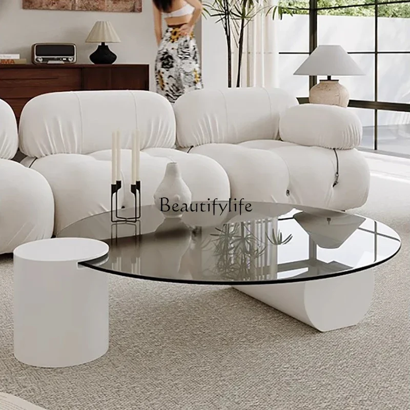 LJYEuropean طاولة القهوة الحد الأدنى الزجاج المستديرة طاولة القهوة الجمالية الفريدة طاولة القهوة Meubles العصرية #5