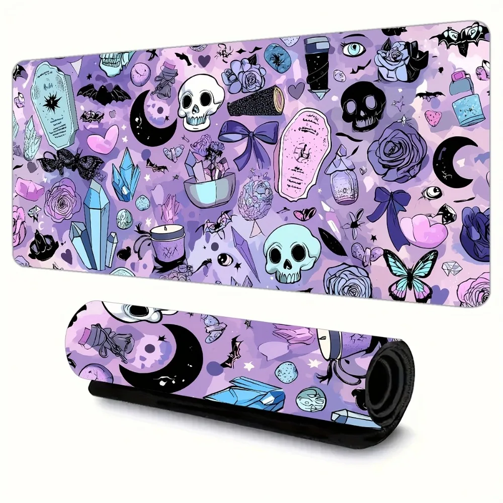 Adopting the Gothic Kawaï design, featuring patterns of skulls, roses and butterflies muismat xxl computer desk accessories
