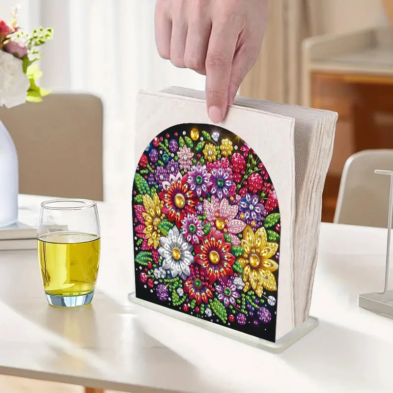 1pcs/Set DIY Diamond Painting Napkin Holder Flower Pattern New 2024 5d Special-shape DIY Diamond Painting Dest Table Ornament