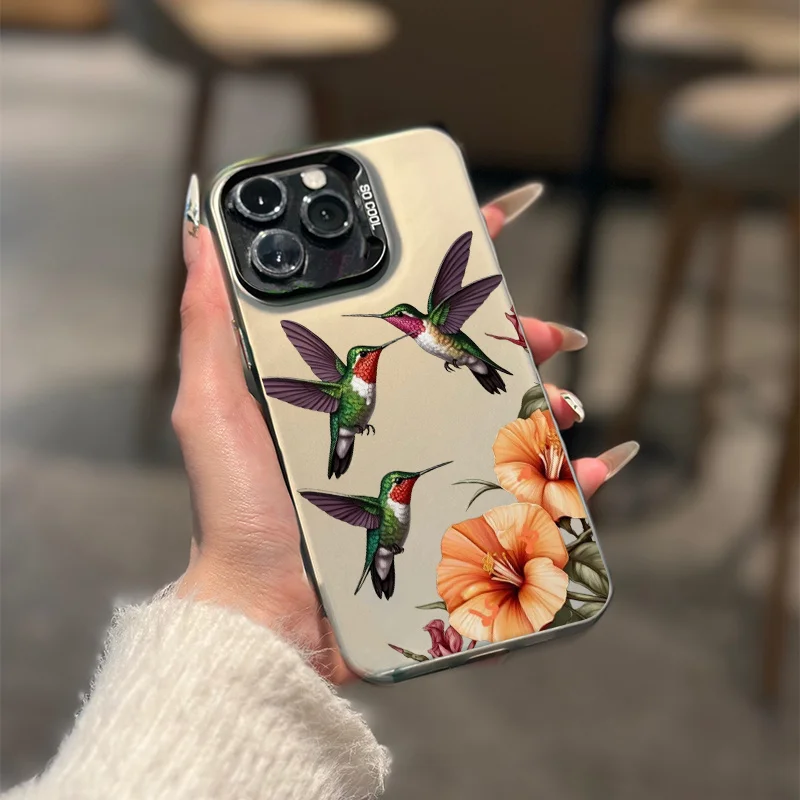 

Hummingbird and flower patterns phone case for iPhone 17 16 15 14 13 12 11 Pro/ Max/Plus shock-proof rear cover anti-fingerprint