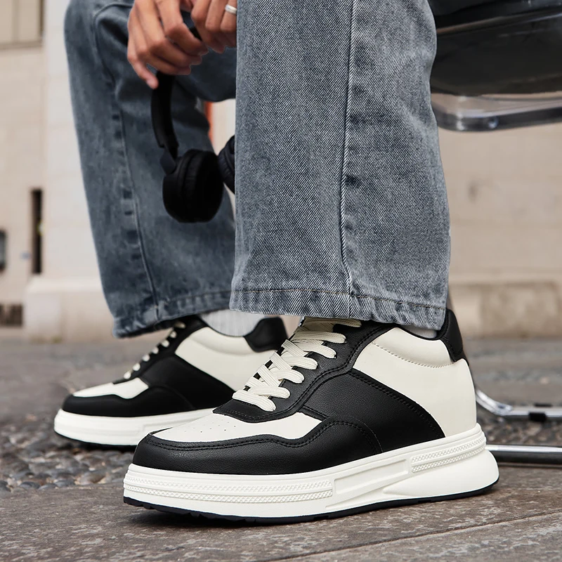 

7 см мужские повседневные кроссовки из натуральной кожи, увеличивающие рост, обувь-лифт, удобная модная обувь для скейтборда для мужчин, спортивные кроссовки