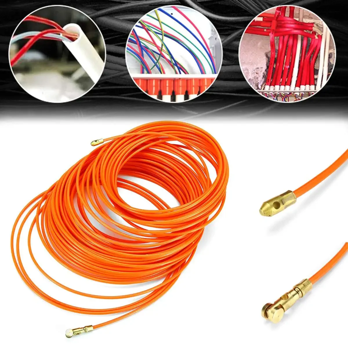 5/10/15/20/25/30m Length 4mm Durable Fiberglass Electric Guide Device Cable Push Pullers Duct Snake Rodder Fish Tape Wire Orange