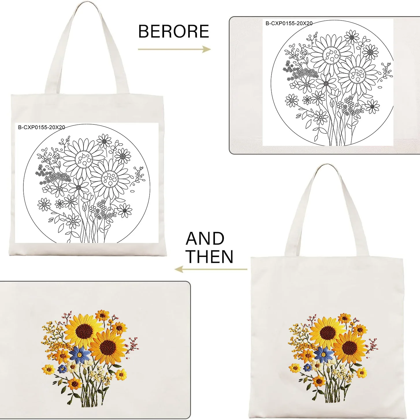 Handgemachtes Stickerei-Taschen-Set für Anfänger 20x20cm DIY-Geschenk Einfach zu befolgenes Urlaubsgeschenk Familien-Dekoration – Detail 2