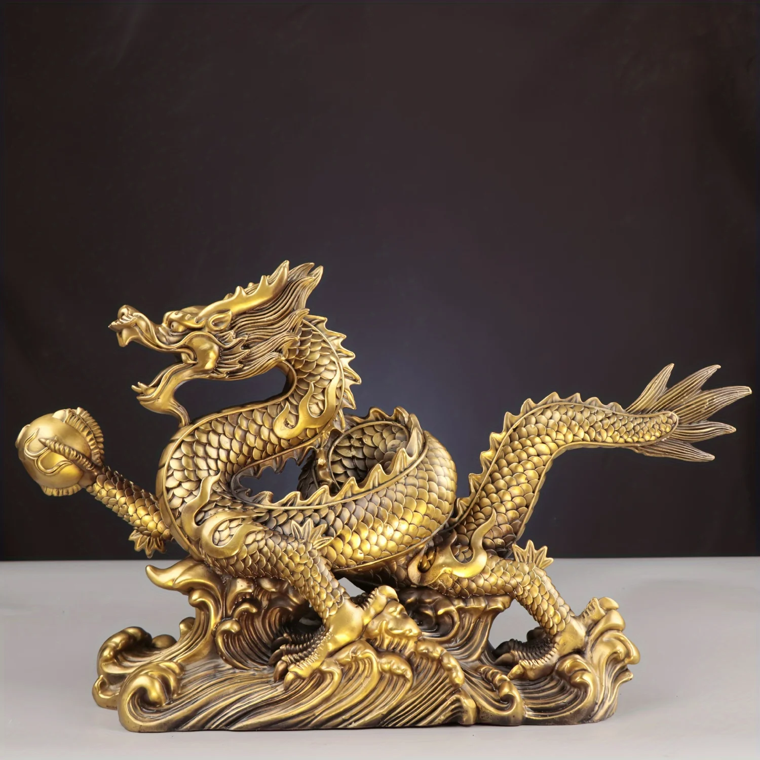 

1pc Glamorous Golden Chinese Dragon Statue - Exquisitely Crafted Zodiac Decor - Elegant Brass Accent for Home, Office & New Year