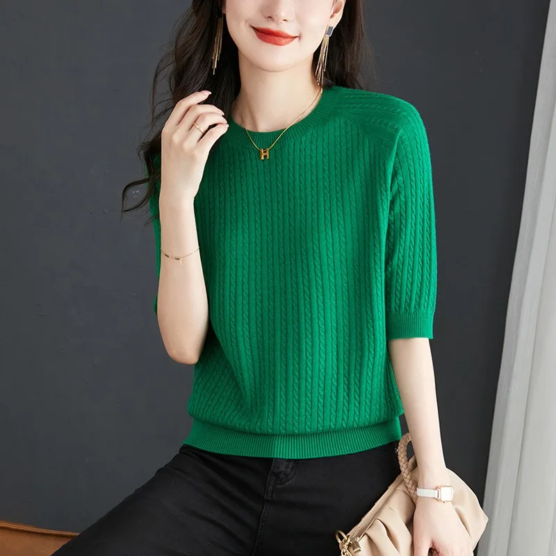 

Outlet Новый женский вязаный свитер Svel Wool Thin Base irt round Ne Regular Sve Length Gluecose Fiber Sweet Sle