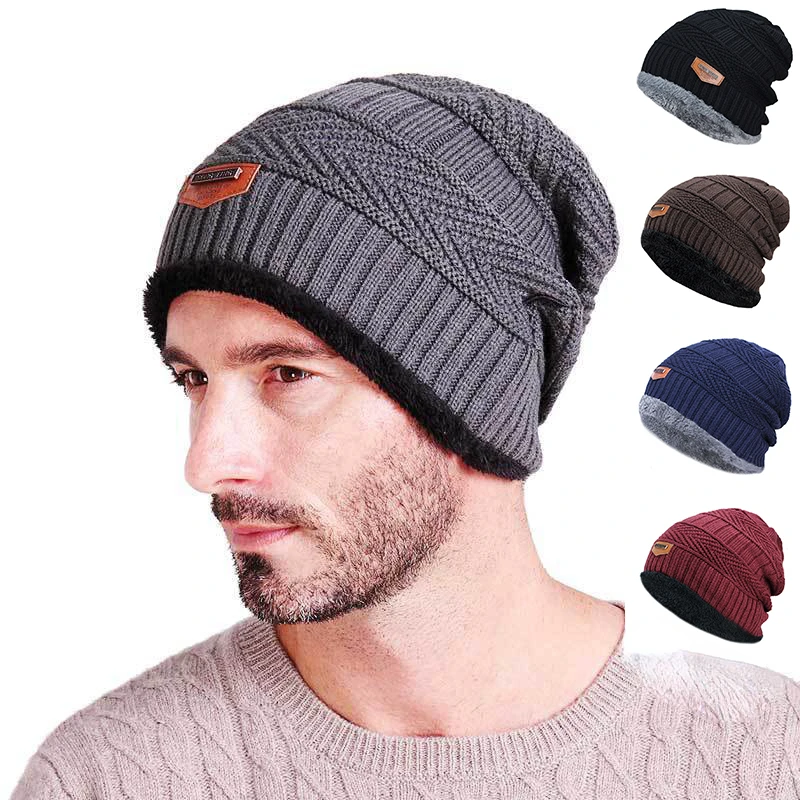 Beanies Men Winter Hat Women Knitted Hats For Men Cap Winter Beanie Caps Gorro Thick Warm Brimless Fur Bonnet Mens