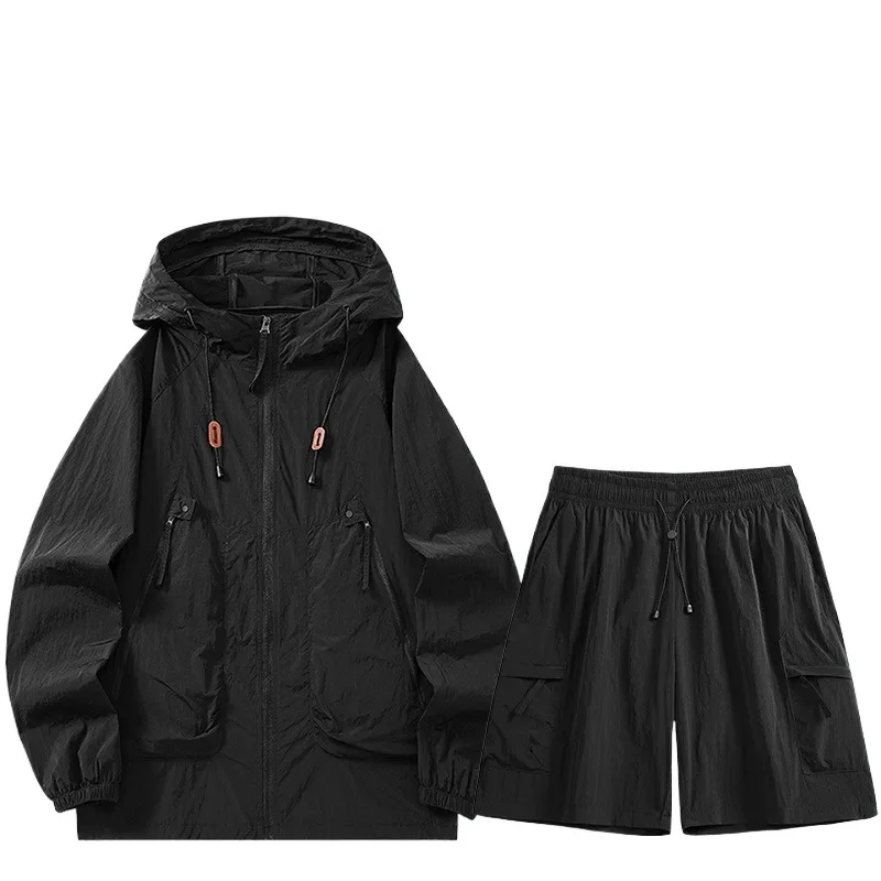 

Men's Clothing Sets Sun Protective Outfit Set UPF50+ Hooded Jacket & Shorts Men Women Breathable Activewear