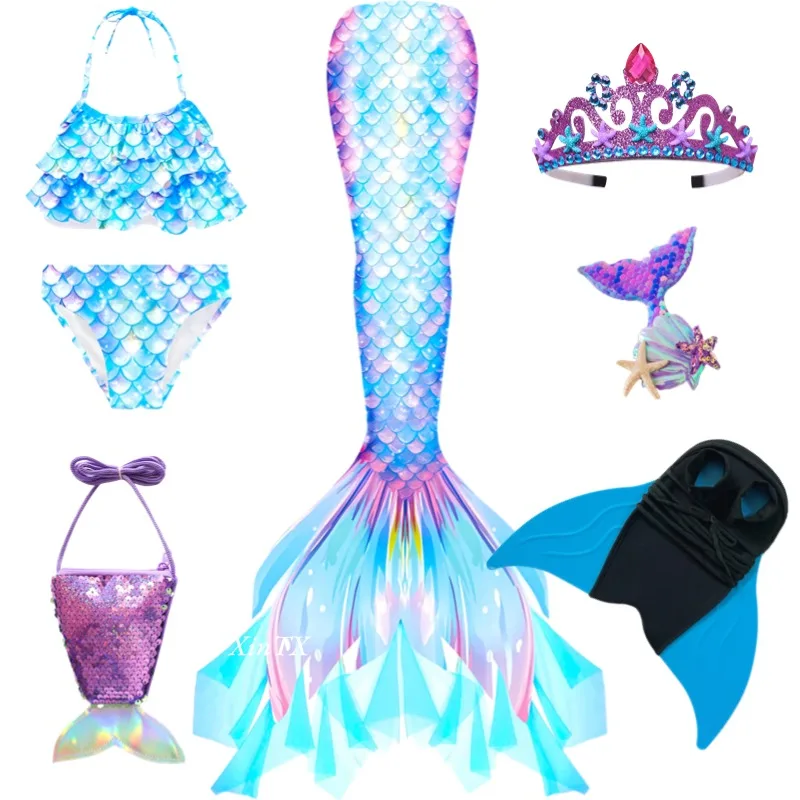 Nieuwe meisjes de kleine zeemeerminstaarten jongen memaid badpak bikini badpak halloween kostuum meisje kan monovin voor zwembad toevoegen
