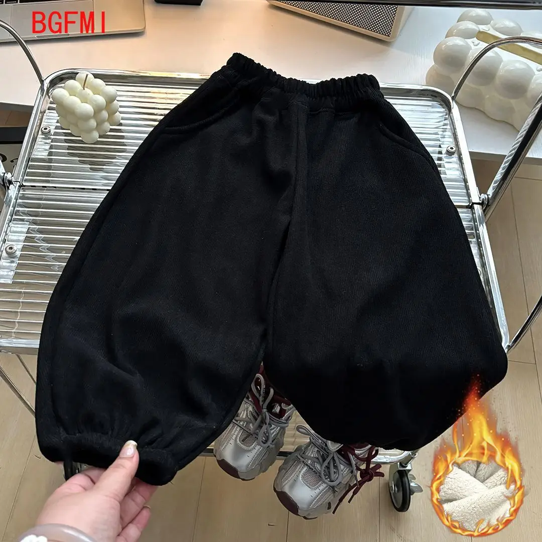 Teenager Boy Korean Lined Corduroy Pants Warm Toddler Girls Inteated Velvet Long Pants Autumn Winter Children's Clothing 2-12Y