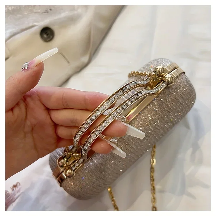 Glänzende Mini-Abendtasche, Geldbörse mit Strass-Kette, luxuriöse Glitzer-Bankett-Handtasche, perfekt für Party, Hochzeit, Abschlussball, Abendessen/Bankett – Detail 4