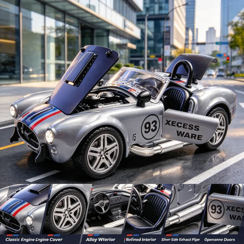 Retro convertible racing alloy car model, painted die-cast sports car, retractable metal vehicle, desktop display and collectibl