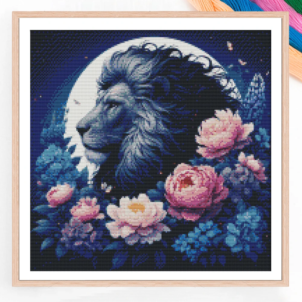 

DIY полный 11CT наборы для вышивки крестом MoonLion цветок ткань иглы нитки животное для украшения дома