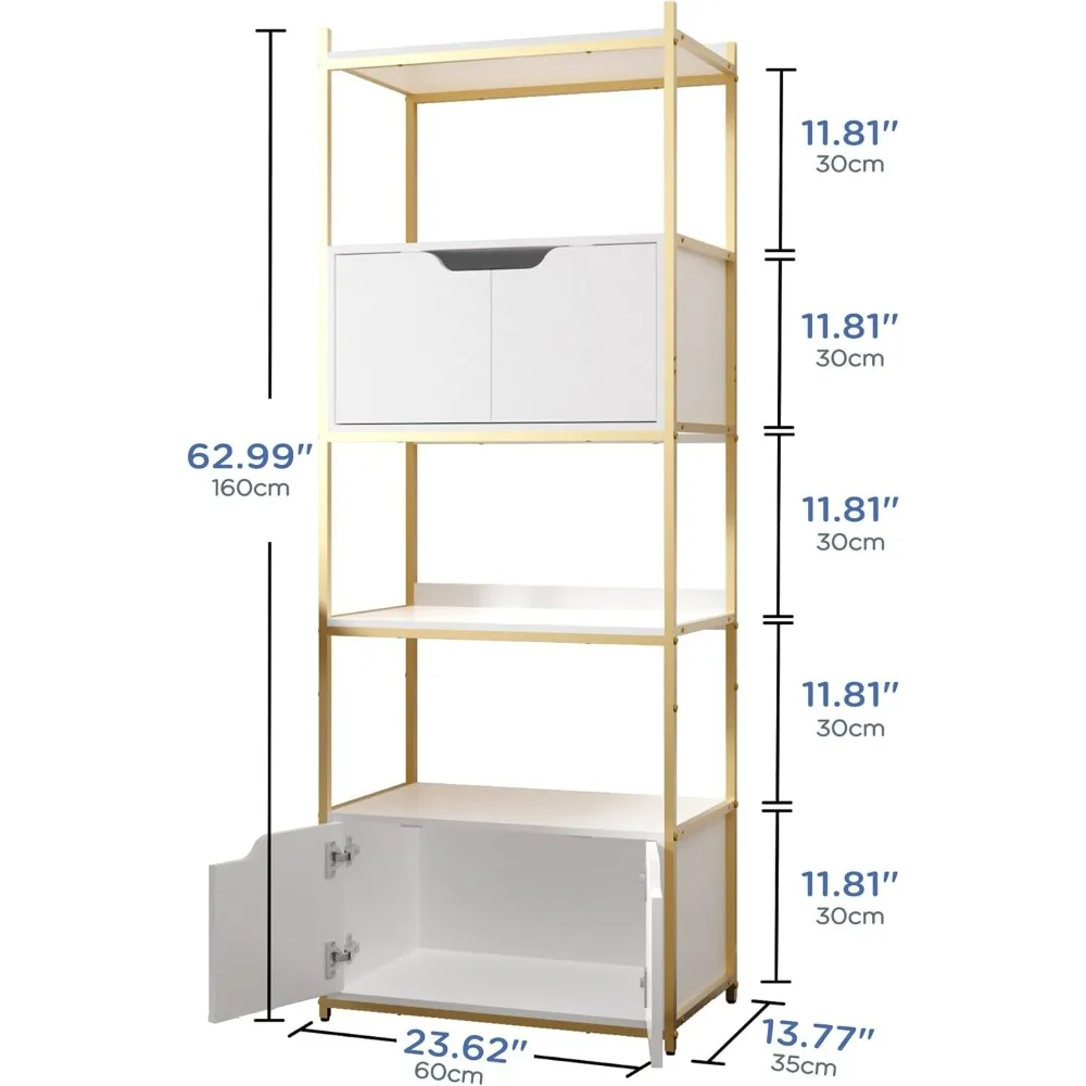 Bookshelf, Bookcase with Cabinet Storage, Open Display Bookcase for Display, Industrial Floor Standing Book Shelf Organizer