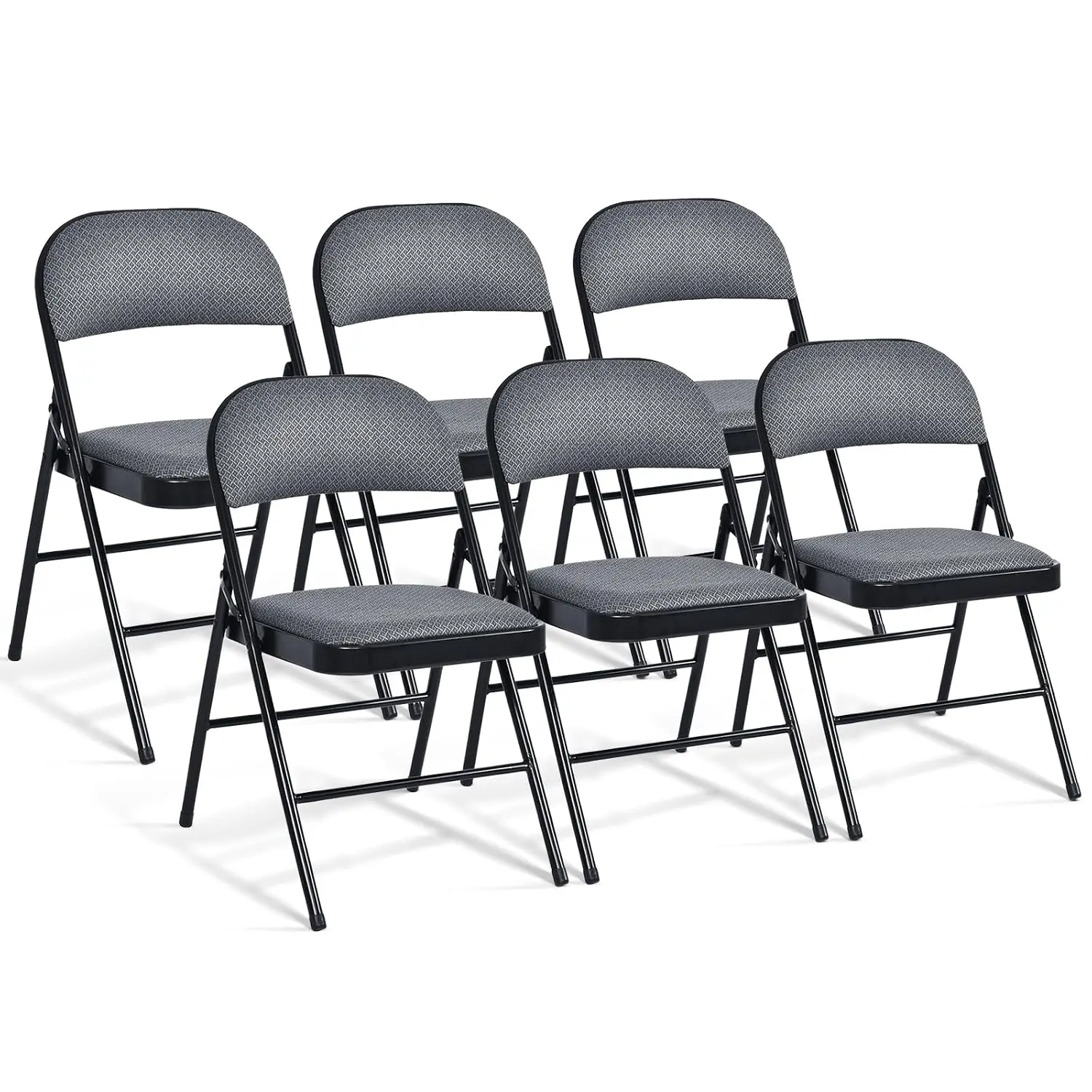 6-Pack Folding Chairs Set - Waiting Room Chairs with Metal Frame, Fabric Upholstered Padded Seat, Foldable Party Chair Set, Even