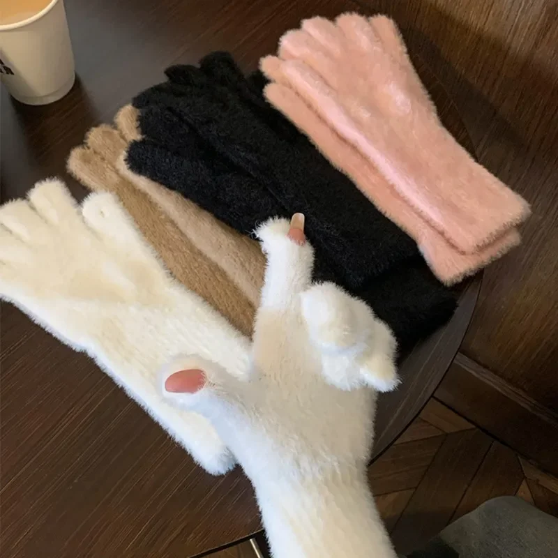 Koreanische Winter Nerz Wolle Handschuhe frauen Winter Verdickt Stricken Warme Kurze Flauschigen Plüsch Fäustlinge Schützen Arme Kalten Outdoor Handschuhe