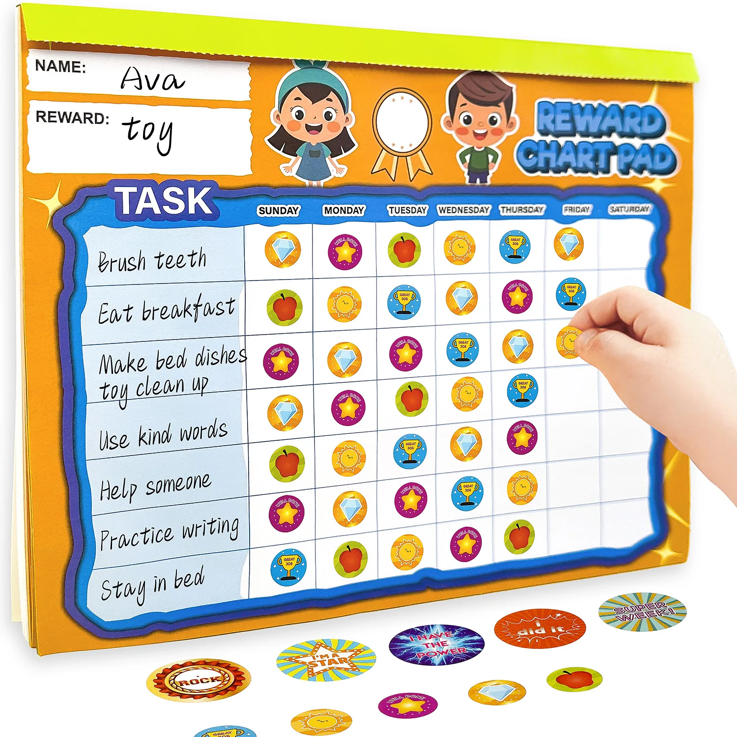 

Children's Behavior Reward Chart English Cartoon Praise Stickers Tear Sheet Magnetic Children's Self-Discipline Chart