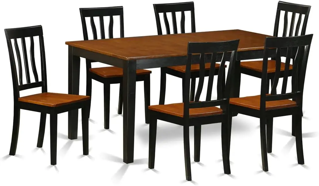 7 Piece Set Consist of a Rectangle Dining Room Table with Butterfly Leaf and 6 Wood Seat Chairs, 36x66 Inch