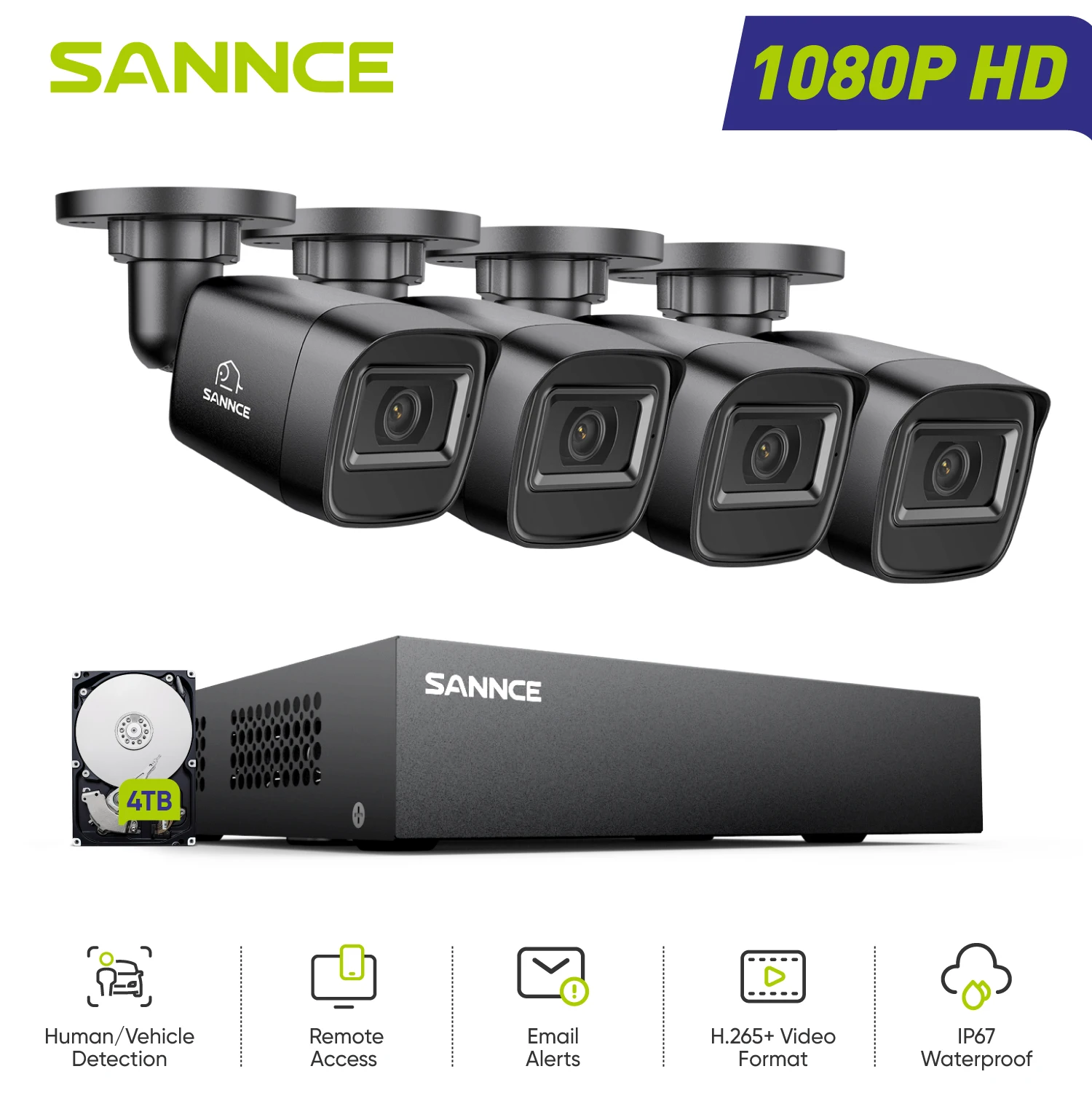 SANNCE 4CH 1080P DVR CCTV System 2MP IR Outdoor Security Cameras 1080P TVI CCTV DVR 1280TVL Surveillance Kit