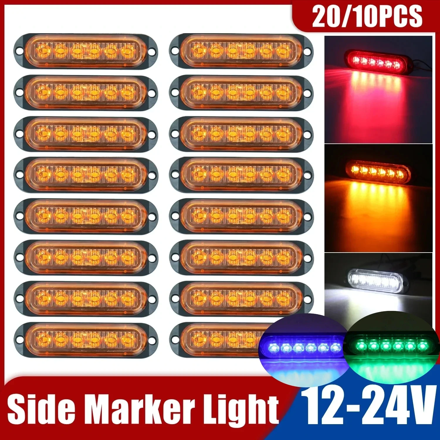 12V-24V 6LED Clearance Lamp Trailer Side Marker Car Light Universal Indicators Light for Truck Tractor Motorcycle Van RV Car Bus