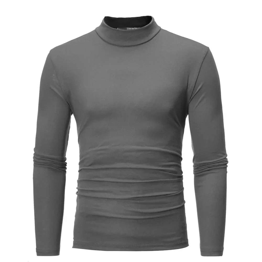 Men’s Winter Warm Mock Neck Basic Plain T-shirt Blouse Pullover Long Sleeve Top Male Outwear Slim Fit Stretch Fashion Sweater