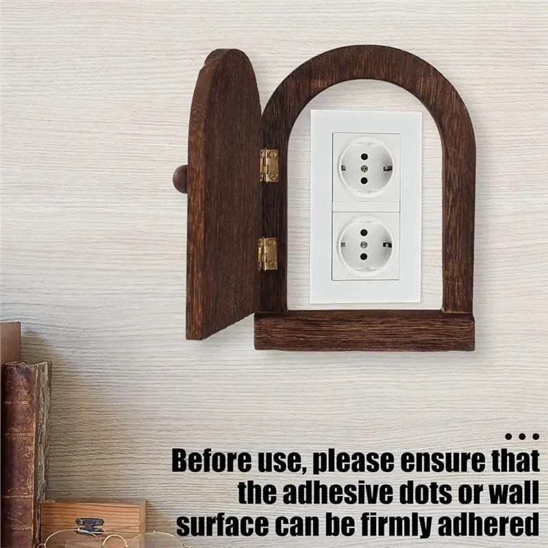 EYFL-Wooden Door Outlet Cover, Fairy Door Cover Frame With Self-Adhesive Wood Light Switch Adhesive Dots For Bedroom