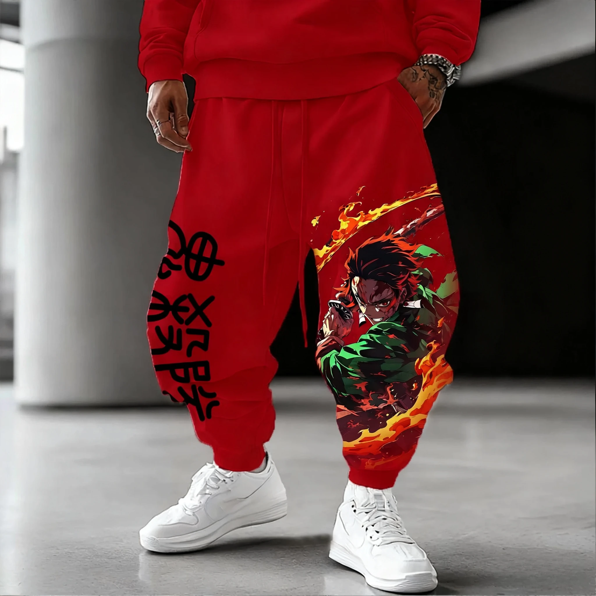 شيطان القاتل أنيمي كامادو تانجيرو المطبوعة سراويل قطنية 2025 الخريف/الشتاء جديد الرجال فضفاض موضة عادية الأمريكية الساق الجوارب